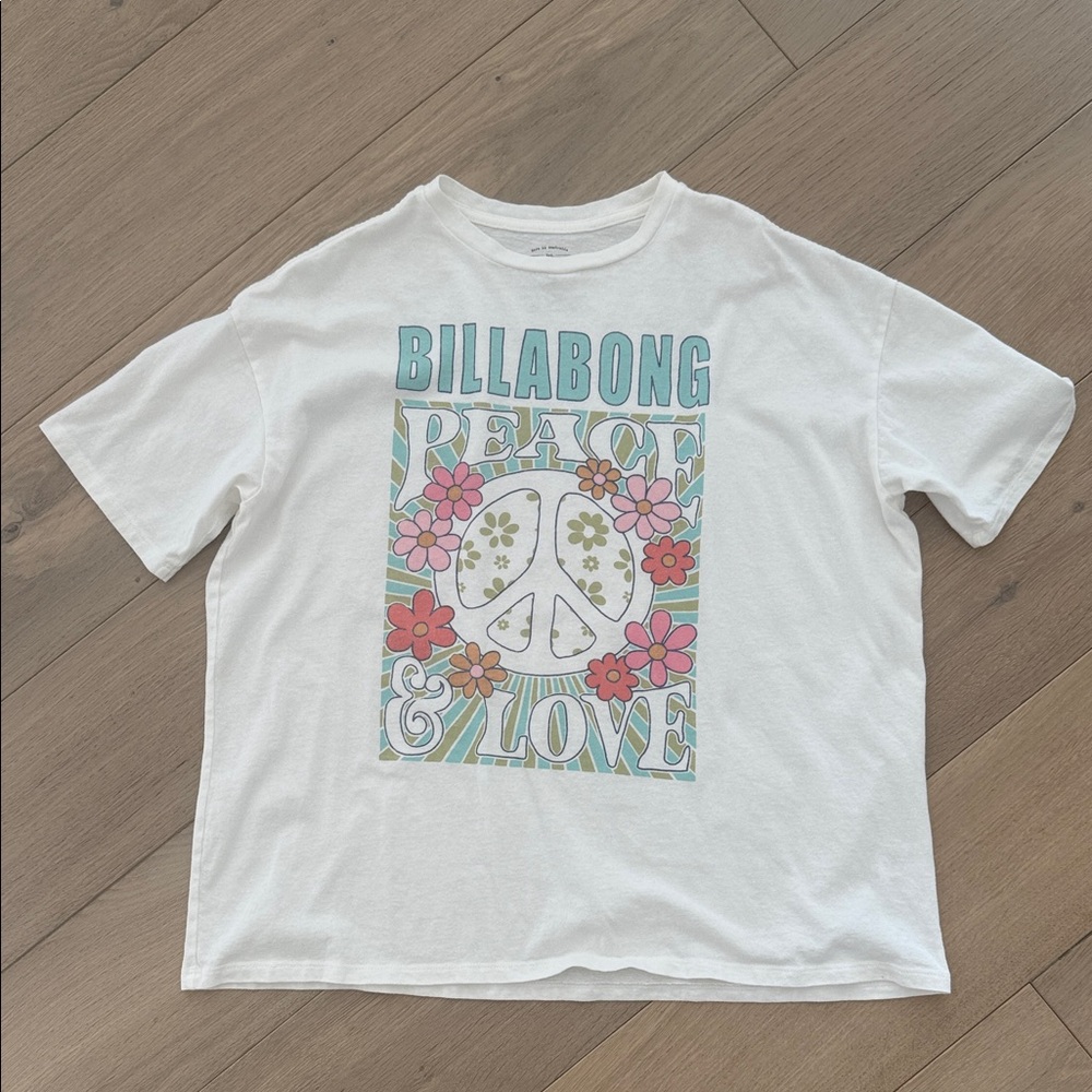 Billabong White Peace & Love Graphic Tee Medium